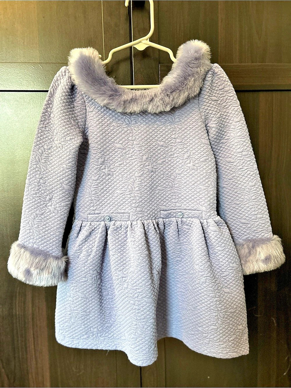 NWT Janie and Jack Quilted Floral Dress with Faux Fur Collar Lavender Size 3